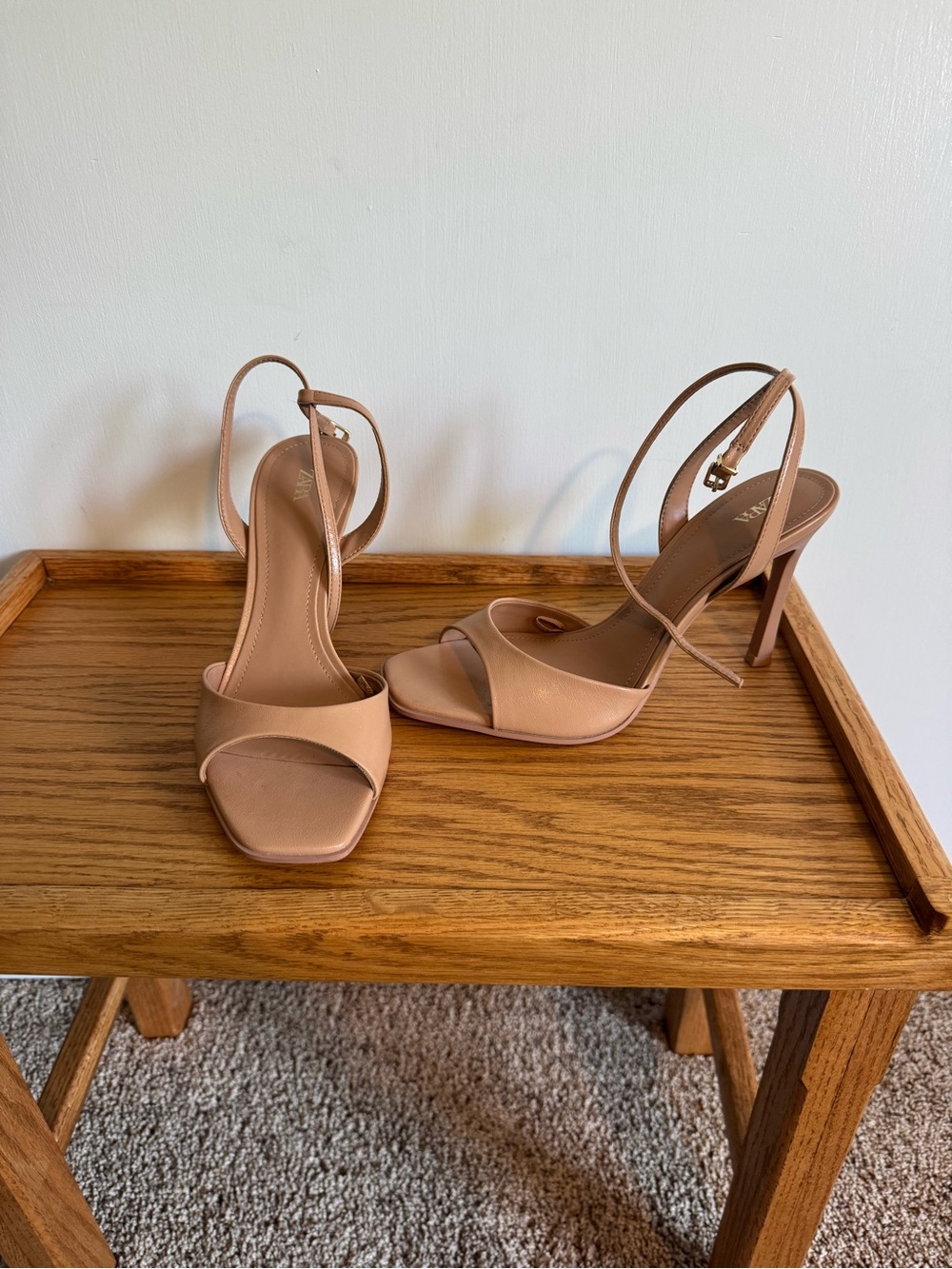 Zara Blush-Tan Ankle-Strap Stiletto Sandals
